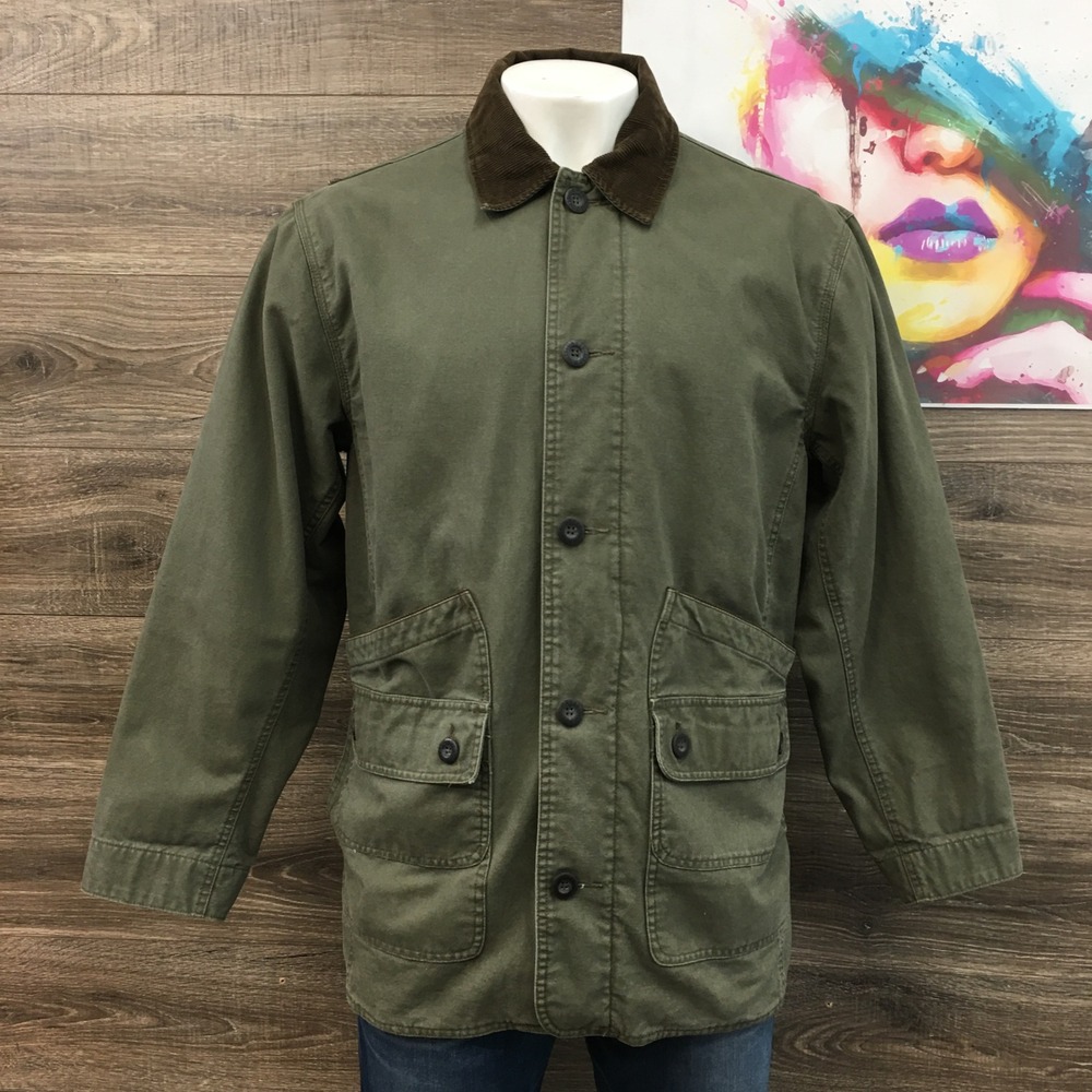 ORVIS Classic Collection Barn Chore Coat Olive Cotton Corduroy Collar Men L G